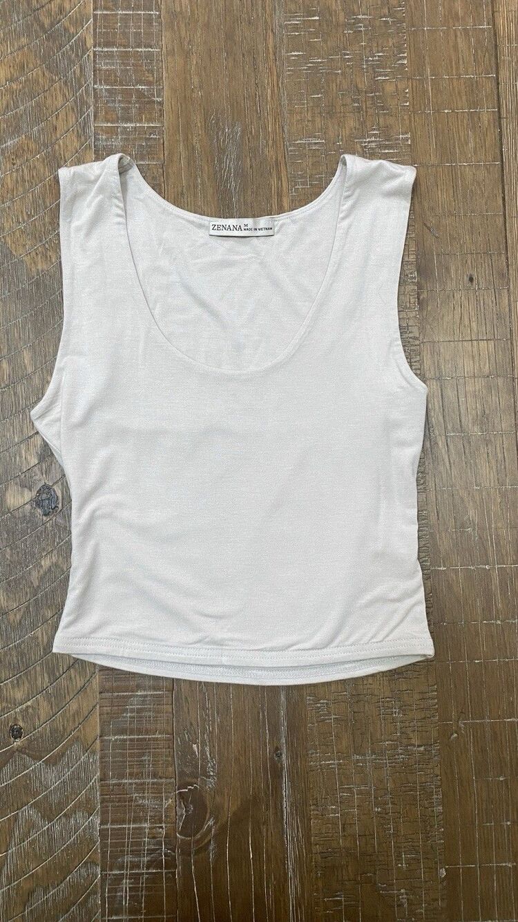 Zenana Womens Medium Grey Scoop Neck Cropped Tank Top Basic Layering Cami